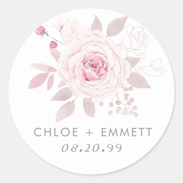 Sticker Rond Floral rose pâle (Devant)