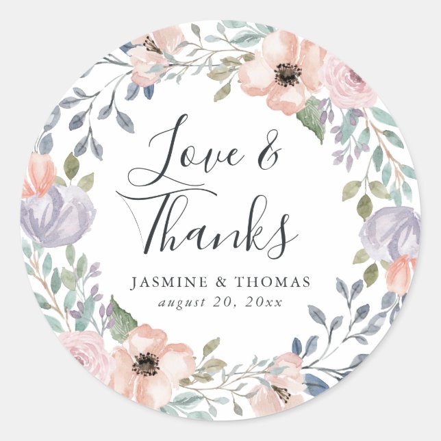 Sticker Rond Floral rose Rose poussiéreux | Faveur du mariage M (Devant)