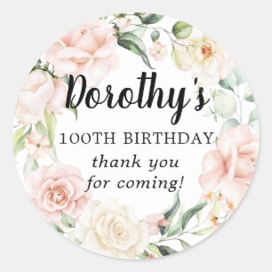 Sticker Rond Floral rose rustique 100e anniversaire Merci