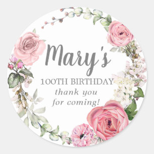 Sticker Rond Floral rose rustique 100e anniversaire Merci