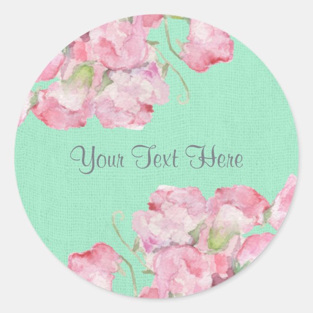 Sticker Rond Floral rose rustique sur Burlap vert menthe (Devant)