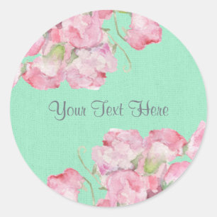 Sticker Rond Floral rose rustique sur la toile de jute verte en