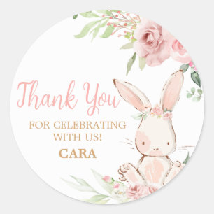 Sticker Rond Floral rose Un Petit Lapin Fête D'Anniversaire