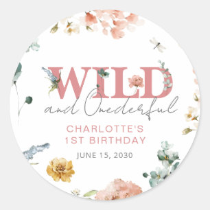 Sticker Rond Floral rose Wild & Onederful Girl 1er anniversaire