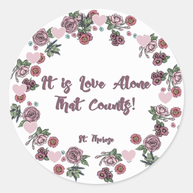 Sticker Rond Floral Rose Wreath St. Therese Love (Devant)