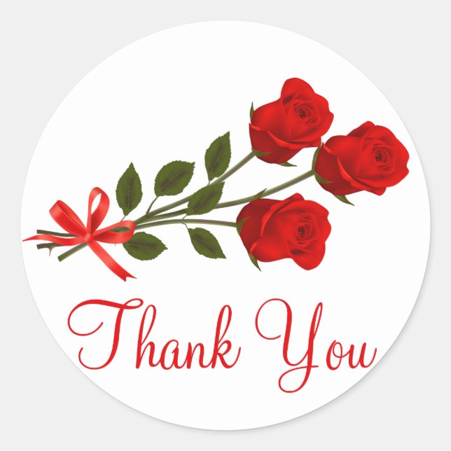 Sticker Rond Floral Rouge Merci Fleur Rose - Amour Mariage (Devant)