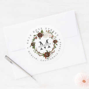 Sticker Rond Floral rustique Boho Botanical Return Adresse