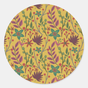 Sticker Rond Floral sans couture motif fleurs jaunes et feuille