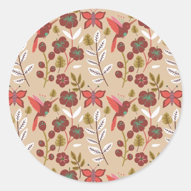 Sticker Rond Floral seamless pattern flowers, birds, butterfly (Devant)