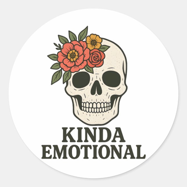 Sticker Rond Floral Skull Aesthetic with Soft Emotional Touch (Devant)