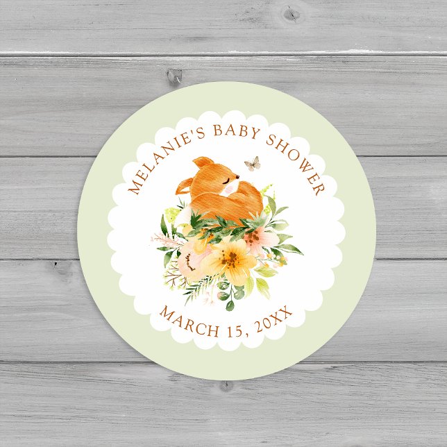 Sticker Rond Floral Storybook Fox Baby Shower Envelope Seals (Créateur téléchargé)
