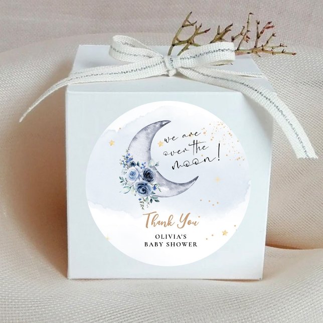 Sticker Rond Floral Sur Le Baby shower Lune (Créateur téléchargé)