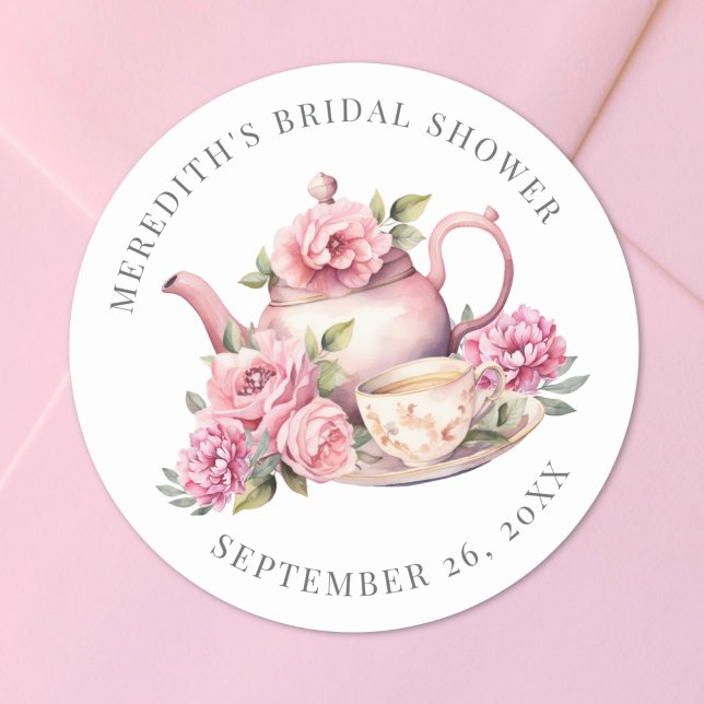 Sticker Rond Floral Tea Bridal Shower (Floral Tea Bridal Shower Classic Round Sticker)