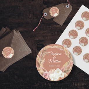 Sticker Rond Floral Terracotta Blush Boho Pampas Palm Mariage