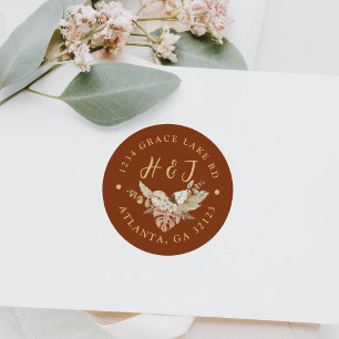 Sticker Rond Floral Terracotta Mariage Adresse de retour