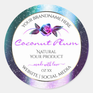 Sticker Rond Floral Turquoise Parties scintillant violet Étique