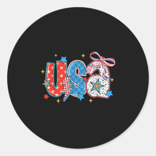 Sticker Rond Floral Usa Coquette Bow 4 juillet Amérique Bruxell
