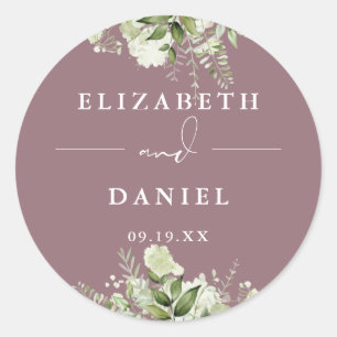 Sticker Rond Floral Verdure Mauve Mariage Favoriser