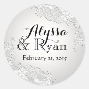 Sticker Rond Floral Vintage dentelle gris argenté