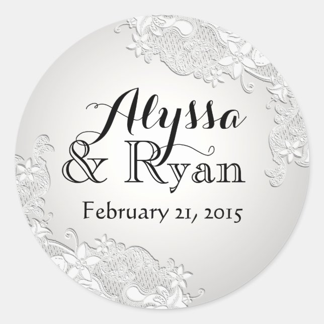 Sticker Rond Floral Vintage dentelle gris argenté (Devant)