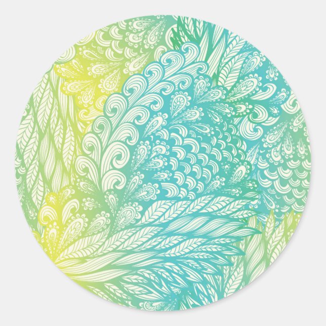Sticker Rond Floral Vintage Jaune Et Bleu (Devant)