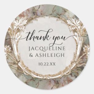 Sticker Rond Floral Vintage Mint Rose Merci de script or