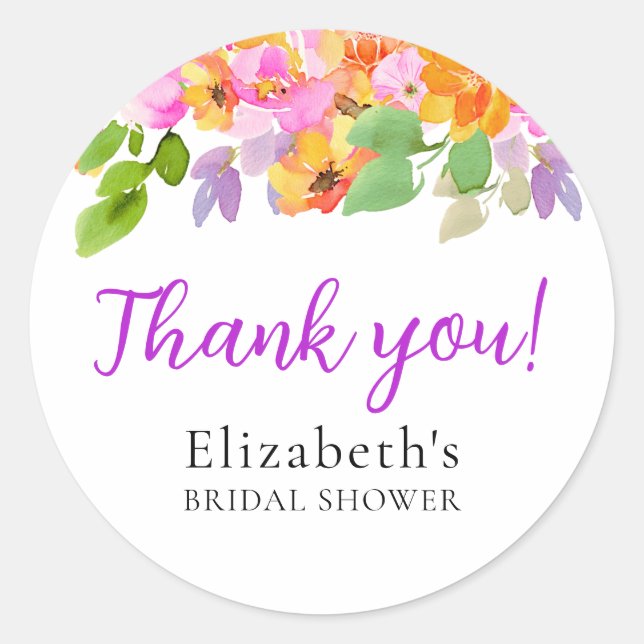 Sticker Rond Floral Watercolour Boho Fall Bride Shower (Devant)