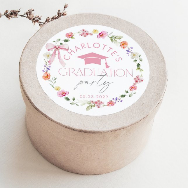 Sticker Rond Floral Widflower Pink Bow Graduation party (Créateur téléchargé)