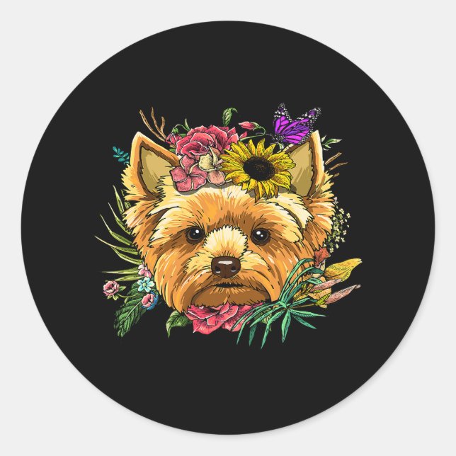 Sticker Rond Floral Yorkshire Terrier Plante botanique Yo (Devant)
