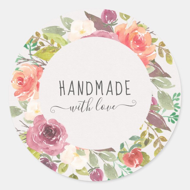 Sticker Rond florale estivale vibrante fait main avec amour (Devant)