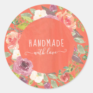 Sticker Rond florale estivale vibrante fait main avec amour