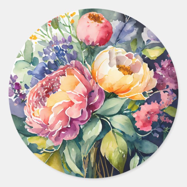 Sticker Rond Florales d'aquarelle de printemps Pastel d'inspira (Devant)