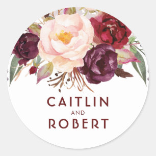 Sticker Rond Florales de Bourgogne Elégant Mariage