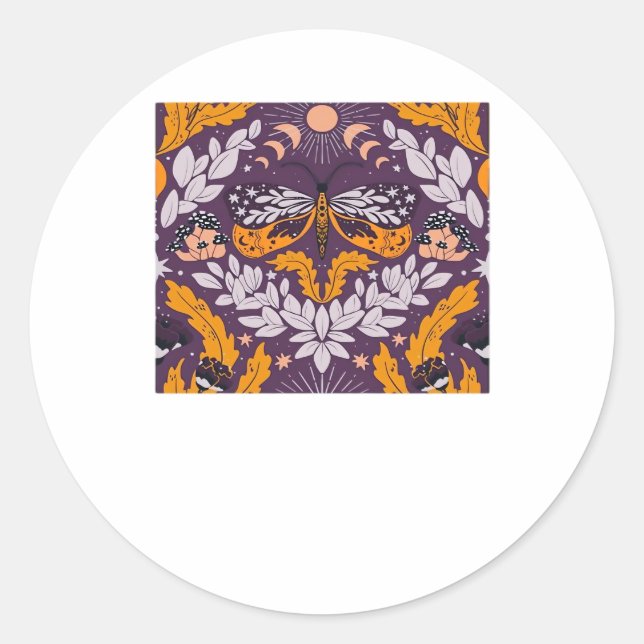 Sticker Rond Florales de papillons Whimsigoth - Violet, Lavande (Devant)