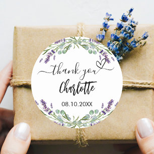 Sticker Rond Florales de violeta lavanda eucalipto gracias