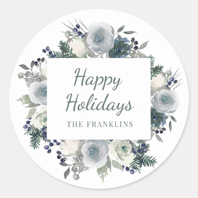 Sticker Rond Floralité de verdure rustique Joyeux Noël (Devant)