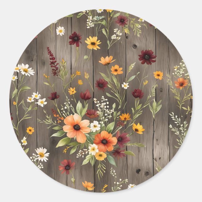 Sticker Rond Floraux d'aquarelle rustique avec Fleur sauvage (Devant)