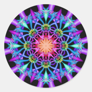 Sticker Rond Flore arc-en-ciel du Kaleidoscope fractal