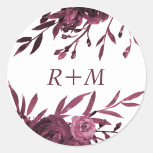 Sticker Rond Flore chic bordeaux avec Monogramme