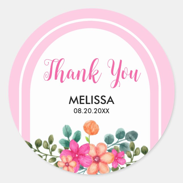 Sticker Rond Flore Chic Spring Vert Merci rose doux (Devant)