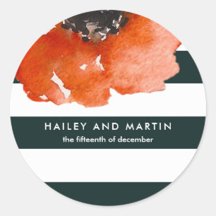 Sticker Rond Flore d'aquarelle avec Mariage de rayures vert fon