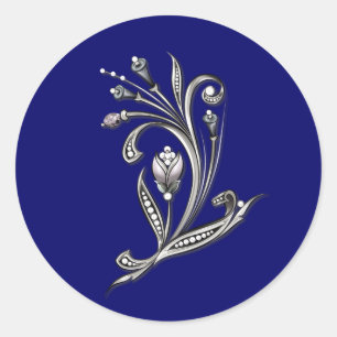 Sticker Rond Flore d'argent sur le sceau d'enveloppe Mariage bl