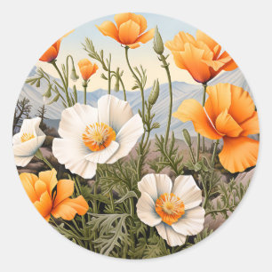 Sticker Rond Flore de pavot de Californie
