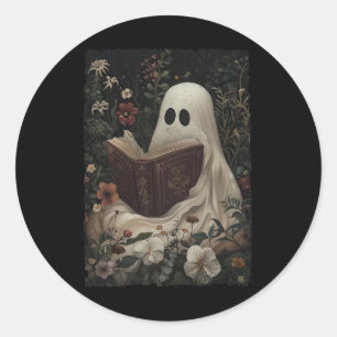 Sticker Rond Flore Fantôme Livre de lecture Halloween Costume g