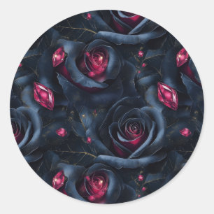 Sticker Rond Flore foncé Motif sans couture - Roses noirs et ru
