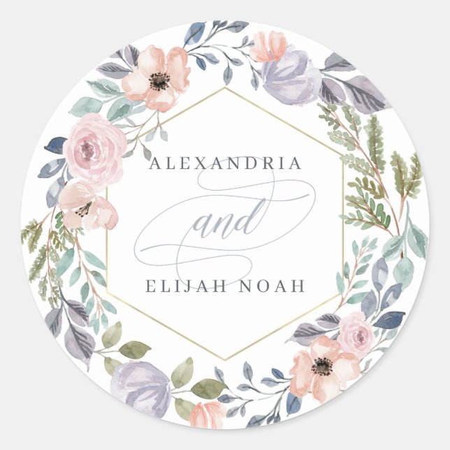 Sticker Rond Flore géométrique rose blanche et rose | MARIAGE (Devant)