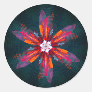 Sticker Rond Flore Mandala Flowers Orange Red Blue Abstract