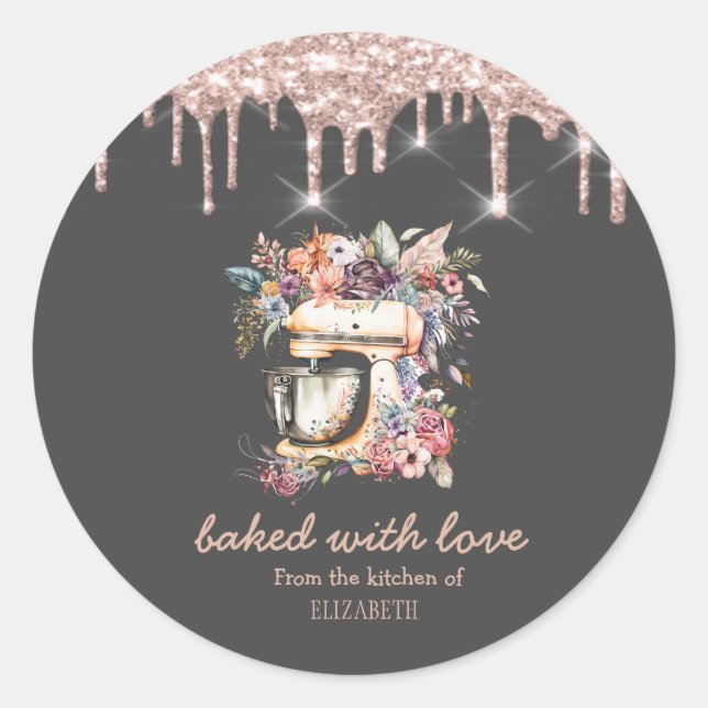 Sticker Rond Flore Mixer Rose Gold Drives Bakery (Devant)