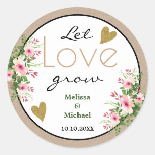 Sticker Rond Flore rose laissez l'amour grandir Mariage tropica