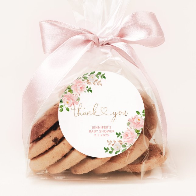 Sticker Rond Flore rose pâle merci (Créateur téléchargé)